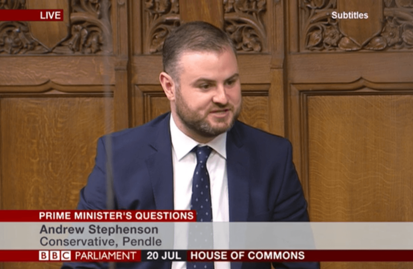 Andrew Stephenson MP asking a question at Prime Ministers Questions