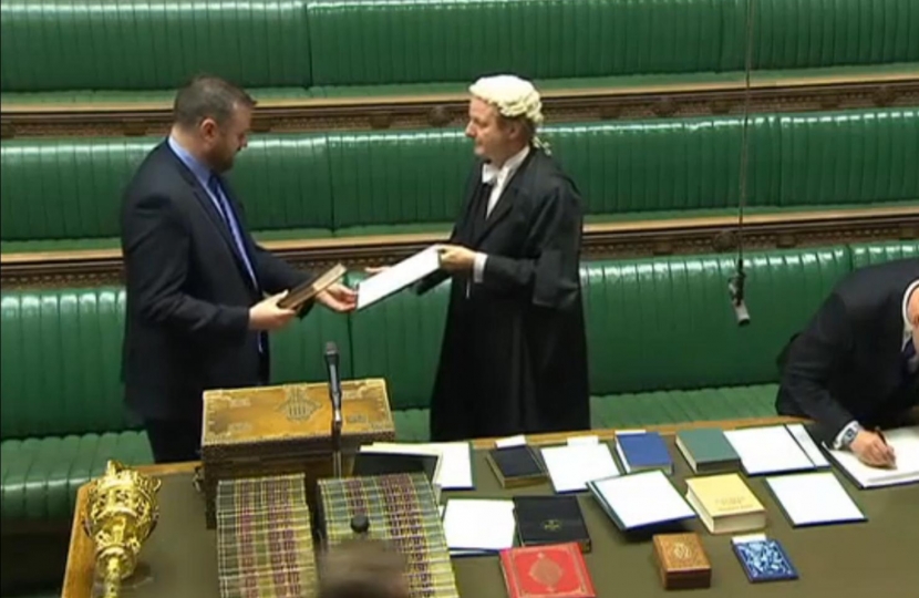 Andrew being sworn in as Pendle's MP