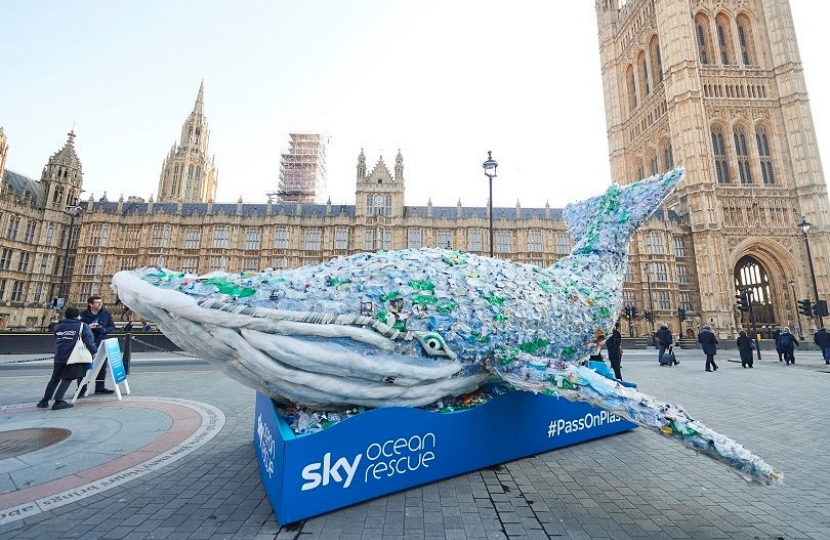 Plastic Whale outside Westminster highlighting the impact on our environment