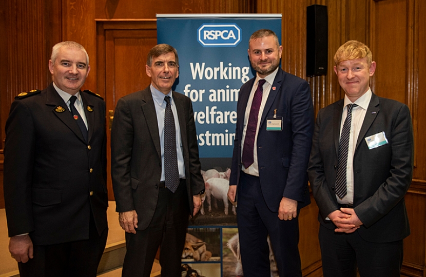 Andrew Stephenson MP, along with Minister David Rutley MP the two RSPCA staff in the photo are (far left) Dermot Murphy, Assistant Director for the Inspectorate, and (far right) Chris Sherwood, CEO