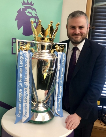 Andrew Stephenson MP with the Premier League trophy